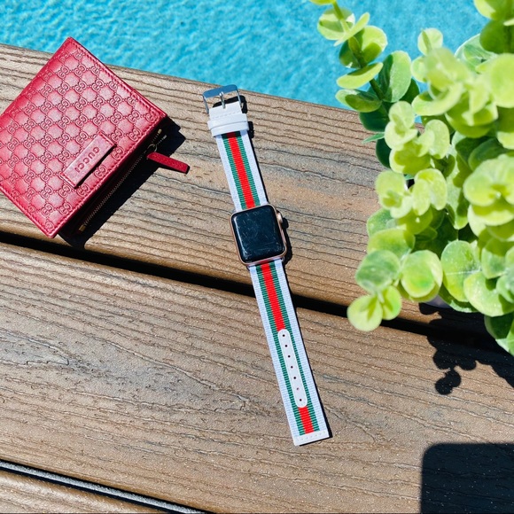 Luxury Nylon Red Green Stripe Apple Watch Band - Picture 4 of 6